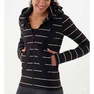 Lululemon Women's Black Sailor Stripe Stride Hooded Full Zip Jacket 4